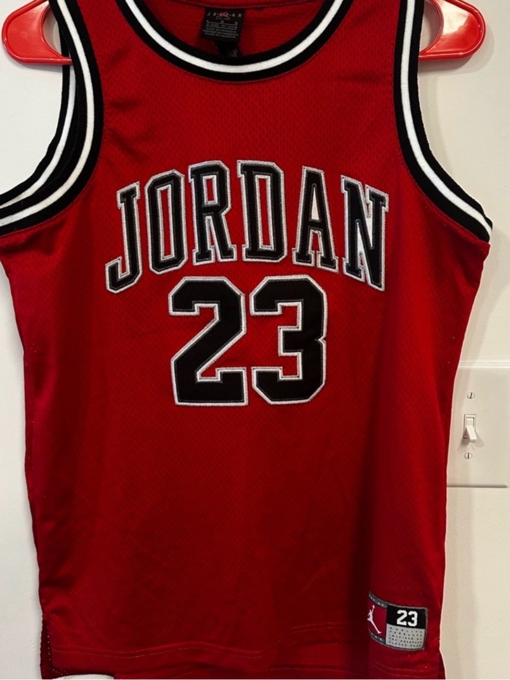 Jordan Red and Black 23 Kids Basketball Jersey